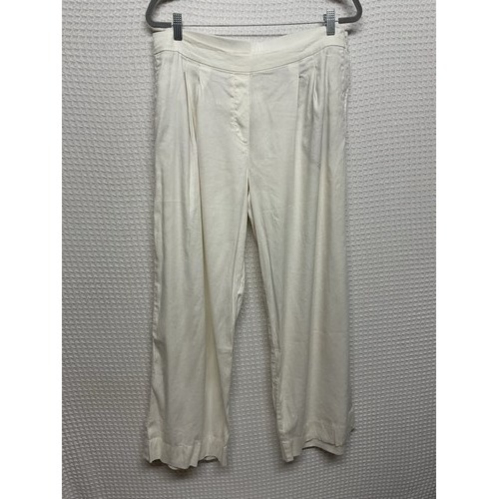 J. Jill Love Linen Cream/Ivory Wide Leg Pants L Indonesia Linen/Viscose/Spandex